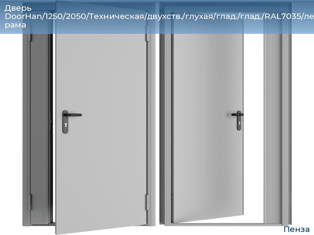 Дверь DoorHan/1250/2050/Техническая/двухств./глухая/глад./глад./RAL7035/лев./угл. рама, penza.doorhan.ru