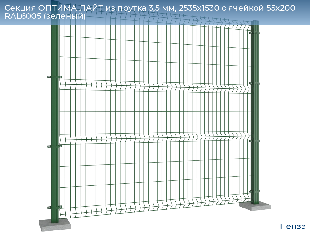 Секция ОПТИМА ЛАЙТ из прутка 3,5 мм, 2535x1530 с ячейкой 55х200 RAL6005 (зеленый), penza.doorhan.ru