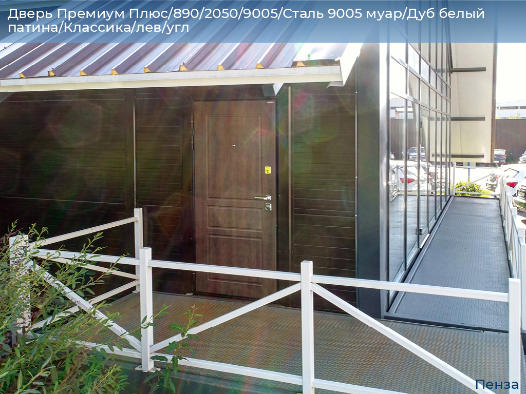 Дверь Премиум Плюс/890/2050/9005/Сталь 9005 муар/Дуб белый патина/Классика/лев/угл, penza.doorhan.ru